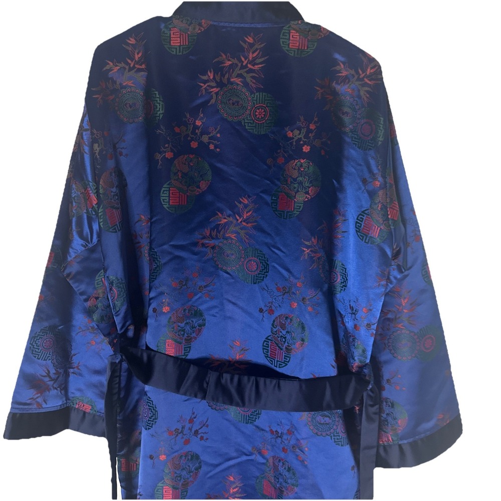 Vintage Silk Blend Chinese Hand Embroidered Kimono Robe Flower Birds Crane Stork - Picture 4 of 9